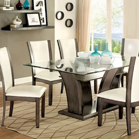 Transitional Rectangular Dining Table with Glass Top